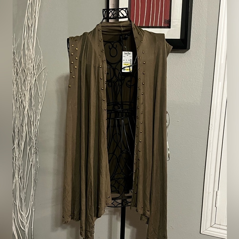 VENINI Open Front Duster Studded Kimmo Sz XL Women Green - Picture 4 of 9